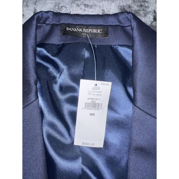 Size 38S Banana Republic Factory logo MODERN CLASSIC SATIN SUIT JACKET Navy - Picture 6 of 10